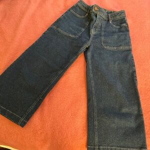 Womens Boden Cargo Wide Leg High Waist Dark Denim Size 4P 99% Cotton/Elastaine